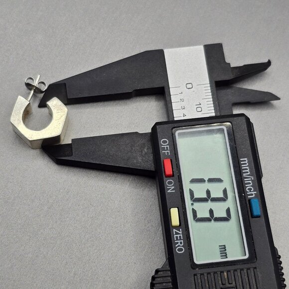 Sterling Silver Geometric C-Hoop Earrings Bold .75" Modern Hexagon Design - Picture 11 of 13